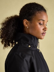 Joules Harpsden Cosy Black Waterproof Fleece Lined Raincoat with Faux Fur Hood - Image 6 of 10