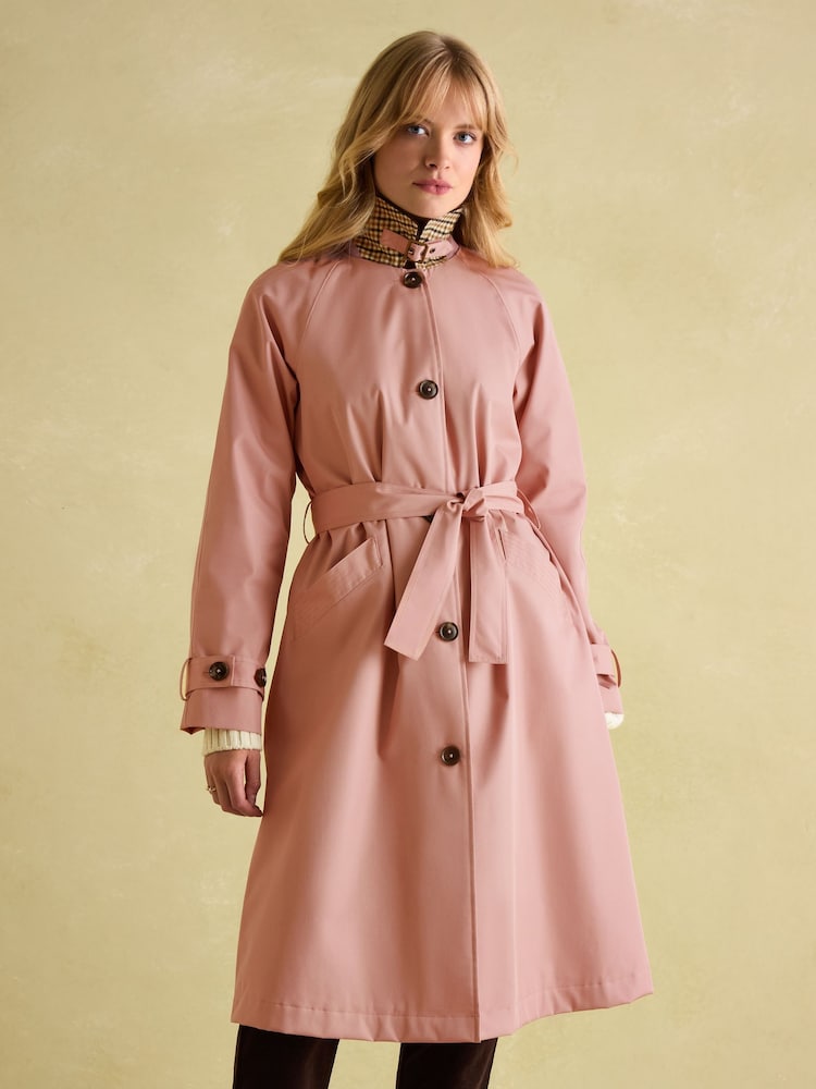 Joules Epwell Pink Waterproof Belted Trench Coat - Image 1 of 8