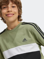 adidas Green Kids Sportswear Tiberio 3-Stripes Colourblock 100% Cotton T-Shirt - Image 3 of 8