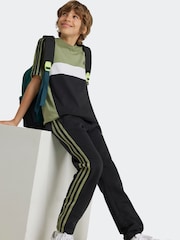 adidas Green Kids Sportswear Tiberio 3-Stripes Colourblock 100% Cotton T-Shirt - Image 4 of 8