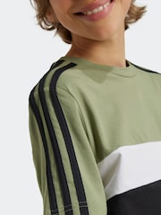 adidas Green Kids Sportswear Tiberio 3-Stripes Colourblock 100% Cotton T-Shirt - Image 5 of 8