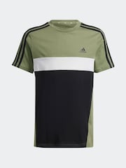 adidas Green Kids Sportswear Tiberio 3-Stripes Colourblock 100% Cotton T-Shirt - Image 8 of 8