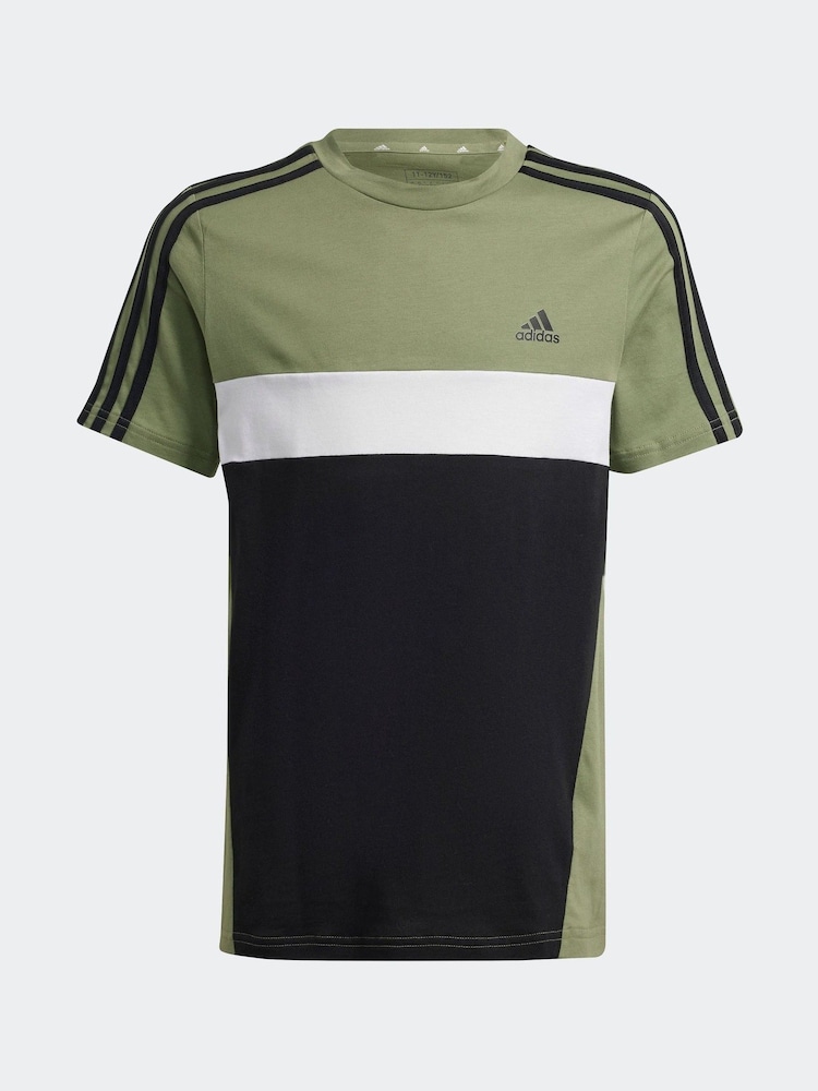 adidas Green Kids Sportswear Tiberio 3-Stripes Colourblock 100% Cotton T-Shirt - Image 8 of 8