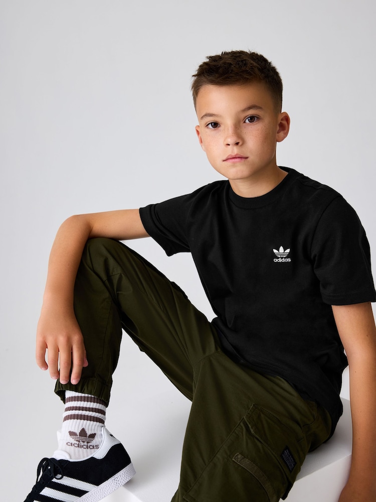 adidas originals Black Small Trefoil Logo 100% Cotton T-Shirt - Image 4 of 7