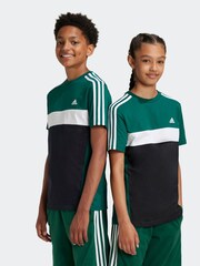 adidas Light Green Kids Sportswear Tiberio 3-Stripes Colourblock 100% Cotton T-Shirt - Image 1 of 6