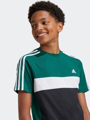 adidas Light Green Kids Sportswear Tiberio 3-Stripes Colourblock 100% Cotton T-Shirt - Image 3 of 6