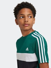 adidas Light Green Kids Sportswear Tiberio 3-Stripes Colourblock 100% Cotton T-Shirt - Image 4 of 6