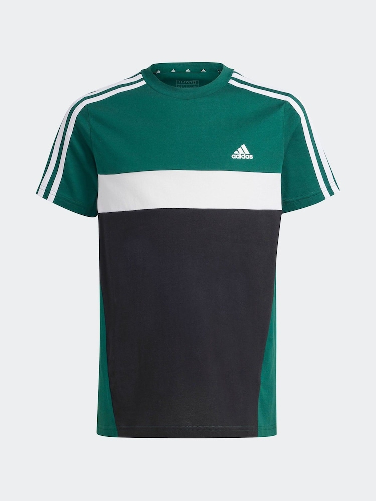 adidas Light Green Kids Sportswear Tiberio 3-Stripes Colourblock 100% Cotton T-Shirt - Image 6 of 6