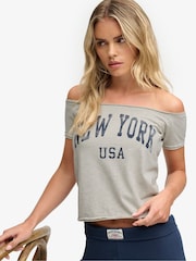 Superdry Grey Graphic Bardot Short Sleeve T-Shirt - Image 3 of 7