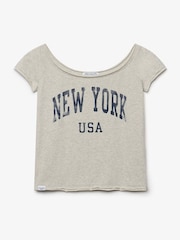 Superdry Grey Graphic Bardot Short Sleeve T-Shirt - Image 6 of 7