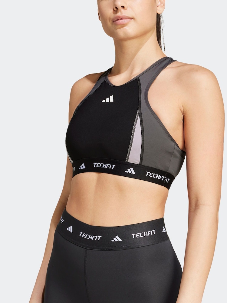 Черный - adidas Tech Fit Power Impact Medium Support Bra - Изображение 2 из 9