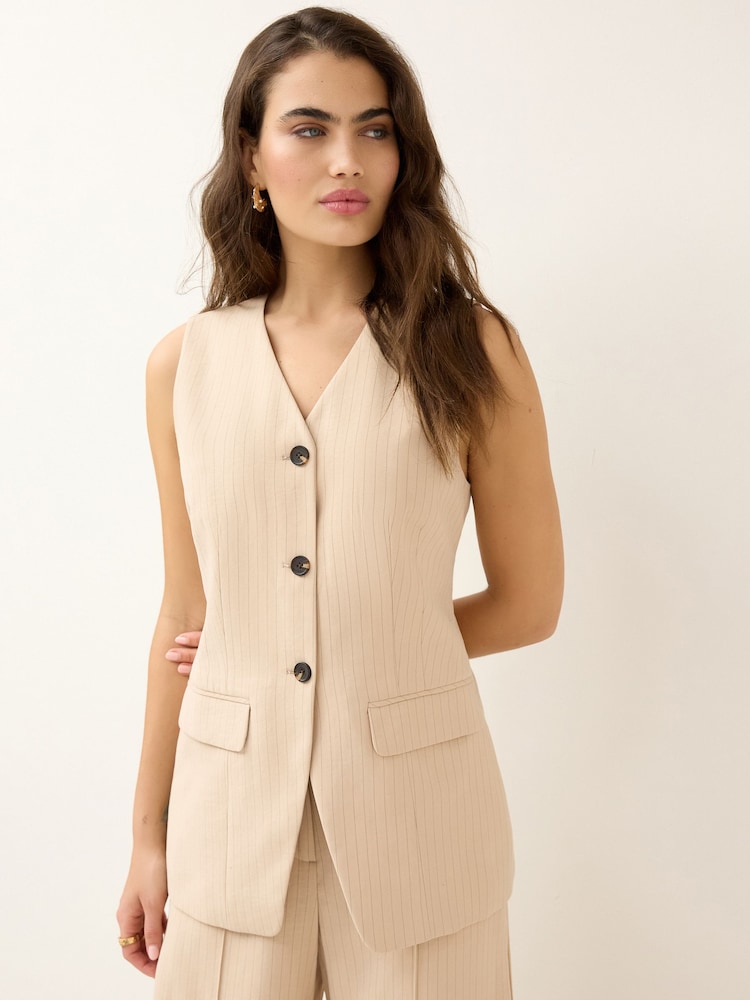 Neutral Pinstripe Tailored Waistcoat - Image 1 of 7