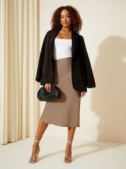 Friends Like These Mushroom Brown Petite Satin Bias Midi Skirt - Image 3 of 4