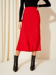 Friends Like These Bright Red Satin Bias Midi Skirt - Image 1 of 4