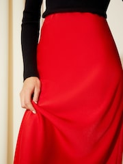 Friends Like These Bright Red Satin Bias Midi Skirt - Image 2 of 4