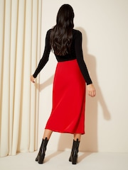 Friends Like These Bright Red Satin Bias Midi Skirt - Image 4 of 4