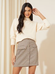 Friends Like These Check Brown Pockets Button Detail Mini Skirt - Image 3 of 4