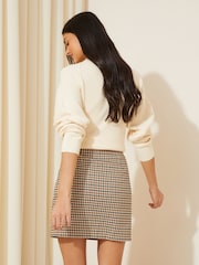 Friends Like These Check Brown Pockets Button Detail Mini Skirt - Image 4 of 4