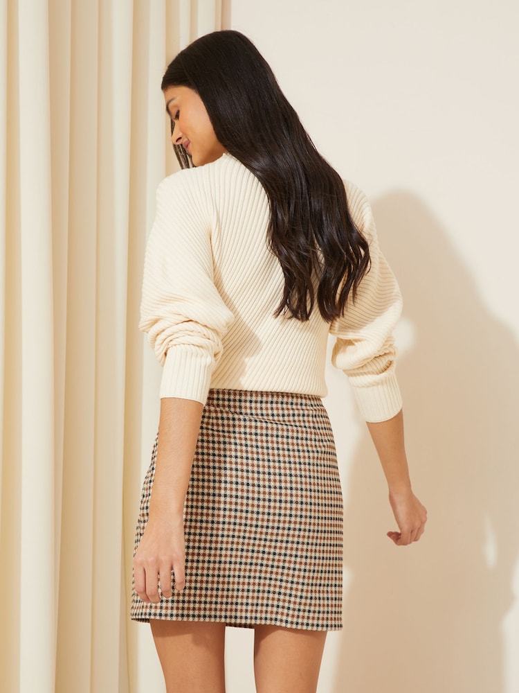 Friends Like These Check Brown Pockets Button Detail Mini Skirt - Image 4 of 4 Friends Like These Check Brown Pockets Button Detail Mini Skirt - Image 4 of 4