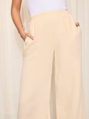 Friends Like These Nude Pink Petite Crinkle Cotton Elasticated Wide Leg Trousers - Image 1 of 4
