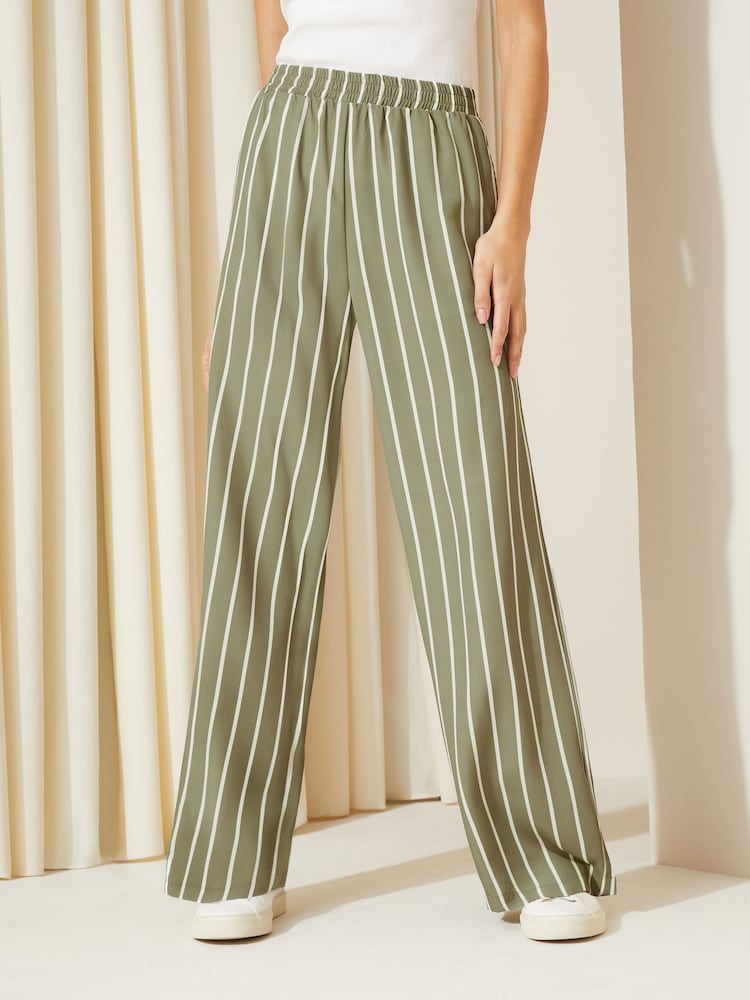 Friends Like These Khaki Green Wide Leg Woven Co Ord Trousers - Image 1 of 4