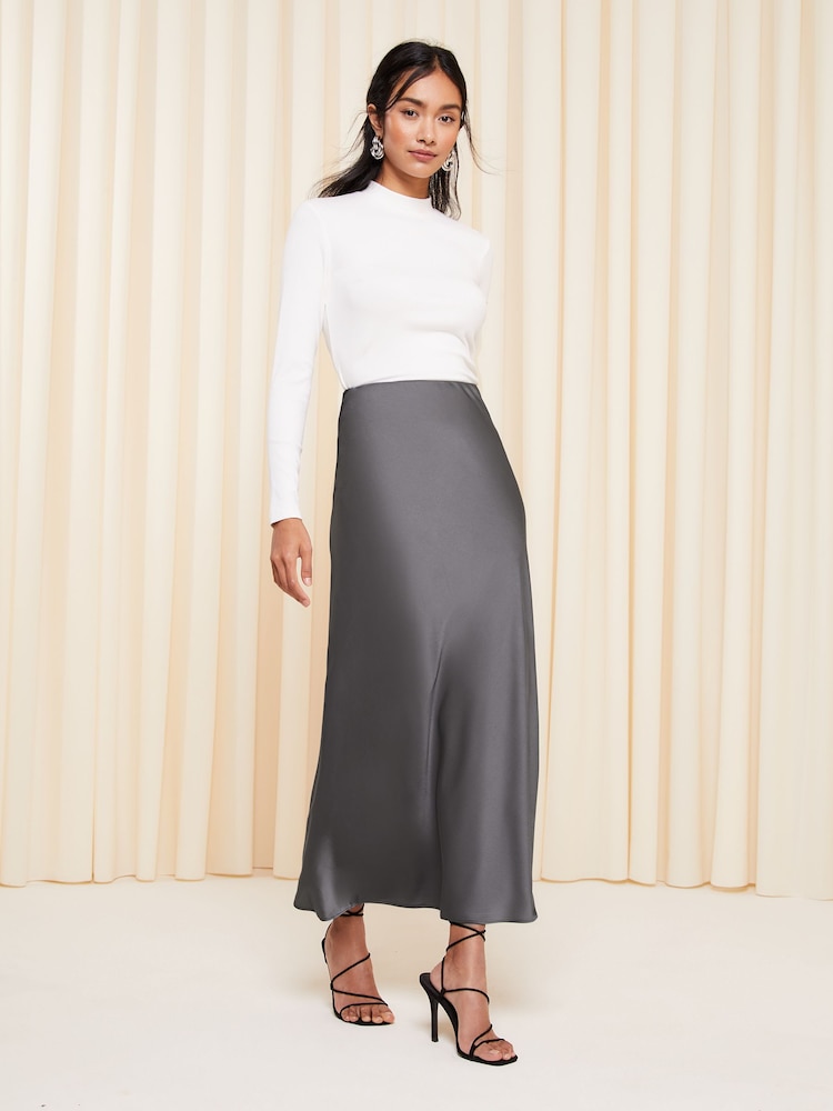 Friends Like These Mink Satin Bias Cut Maxi Skirt - Image 1 of 4