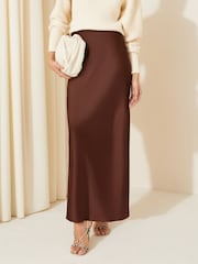 Friends Like These Brown Satin Bias Cut Maxi Skirt - Image 1 of 4