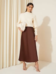 Friends Like These Brown Satin Bias Cut Maxi Skirt - Image 2 of 4