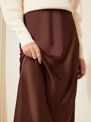 Friends Like These Brown Satin Bias Cut Maxi Skirt - Image 3 of 4