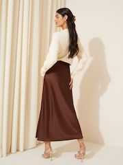 Friends Like These Brown Satin Bias Cut Maxi Skirt - Image 4 of 4