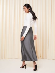 Friends Like These Grey Petite Satin Bias Cut Maxi Skirt - Image 2 of 4