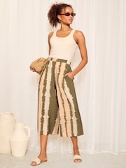 Friends Like These Khaki Green Woven Printed Cullote Trousers - Image 1 of 4