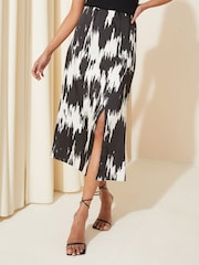 Friends Like These Black/White Split Front Midi Satin Skirt - Image 1 of 4