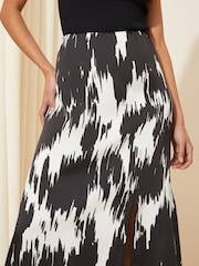 Friends Like These Black/White Split Front Midi Satin Skirt - Image 2 of 4
