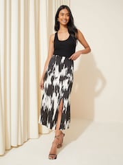 Friends Like These Black/White Split Front Midi Satin Skirt - Image 3 of 4