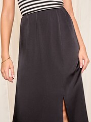 Friends Like These Black Split Front Midi Satin Skirt - Image 1 of 4