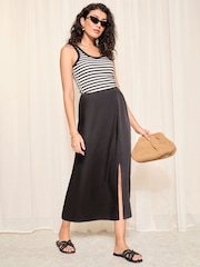 Friends Like These Black Split Front Midi Satin Skirt - Image 2 of 4