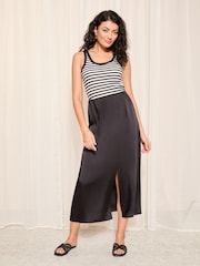 Friends Like These Black Split Front Midi Satin Skirt - Image 4 of 4