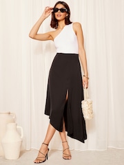 Friends Like These Black Asymmetrical Satin Midi Skirt - Image 2 of 4