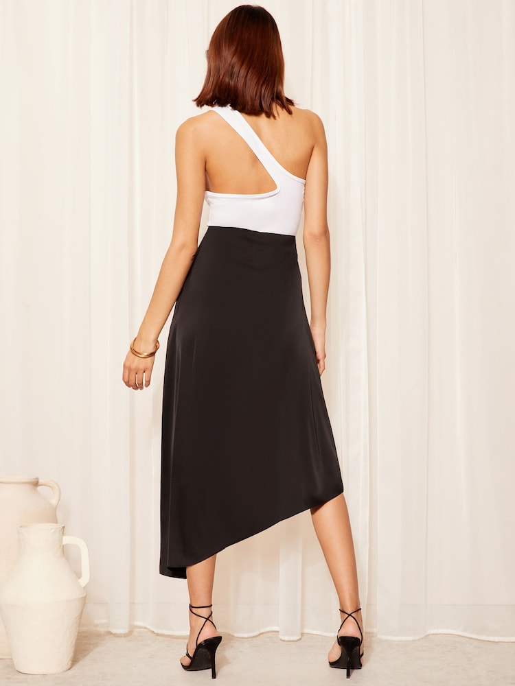 Friends Like These Black Asymmetrical Satin Midi Skirt - Image 4 of 4 Friends Like These Black Asymmetrical Satin Midi Skirt - Image 4 of 4