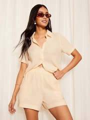 Friends Like These Ivory White Textured Crinkle Cotton Shorts - Image 2 of 4