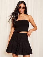 Friends Like These Black Broderie Tiered Mini Skirt - Image 2 of 4