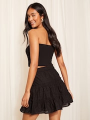 Friends Like These Black Broderie Tiered Mini Skirt - Image 4 of 4