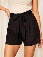 Friends Like These Black Paperbag Tie Waist Short With Linen - Image 1 of 4