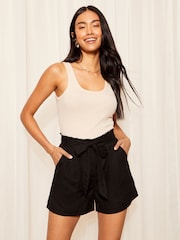 Friends Like These Black Paperbag Tie Waist Short With Linen - Image 2 of 4