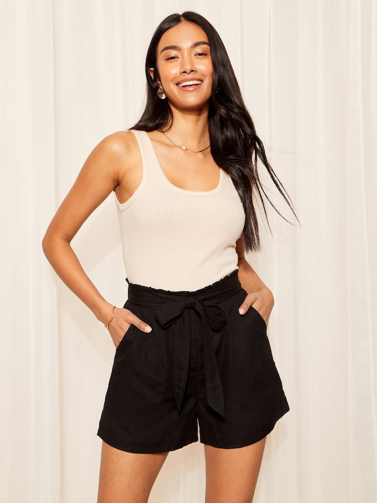 Friends Like These Black Paperbag Tie Waist Short With Linen - Image 2 of 4