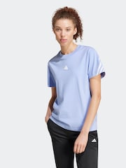 adidas Blue Future Icon 3 Stripe 100% Cotton T-Shirt - Image 1 of 7