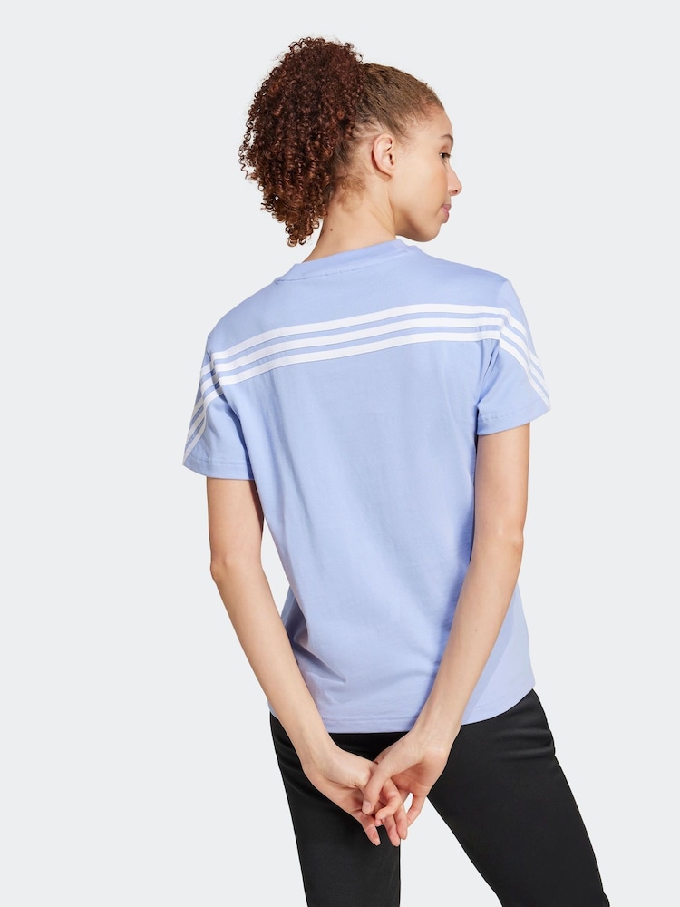 adidas Blue Future Icon 3 Stripe 100% Cotton T-Shirt - Image 2 of 7