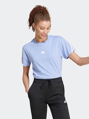 adidas Blue Future Icon 3 Stripe 100% Cotton T-Shirt - Image 4 of 7