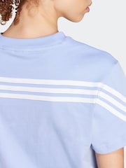 adidas Blue Future Icon 3 Stripe 100% Cotton T-Shirt - Image 5 of 7